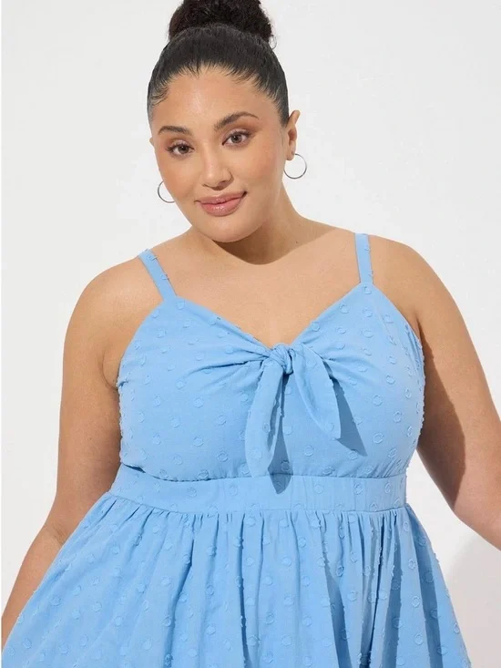 TORRID 1 Mini Embroidered Challis Tie Front Skater Pocket Dress Blissful Blue 1X - Picture 10 of 15